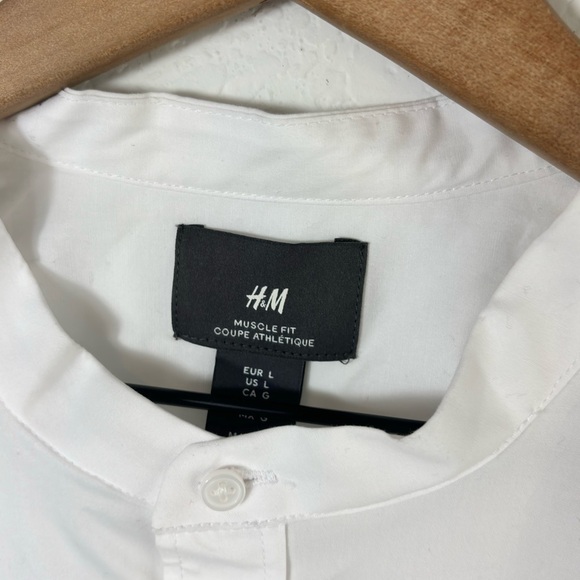 H&M Muscle Fit Men White Shirt Short Sleeve Button Up Brand New Size Large New - Picture 5 of 5